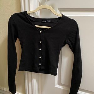 NastyGal Black Pearl Button Crop Top Longsleeve